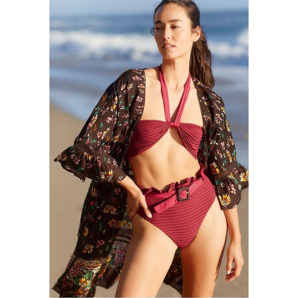 Anthropologie Pintucked Brown Floral Robe NWT Size Large - Picture 3 of 15